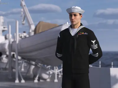  US Navy Sailor in Black Uniform Standing Pose 