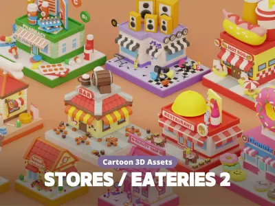 Cartoon Stores Eateries Islands Exteriors 2 Low-poly 3D model
