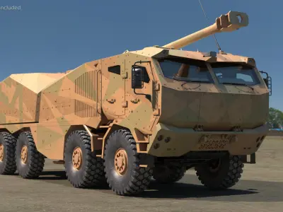  Wheeled Armored Howitzer in Desert Camouflage Rigged 