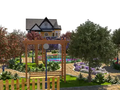 Grand Victorian House and Garden Landscape 3D Model Low-poly 3D model