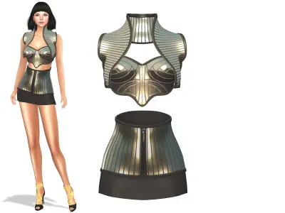 Futuristic Shiny Panels Bolero Armour Top Skirt Outfit Low-poly 3D model