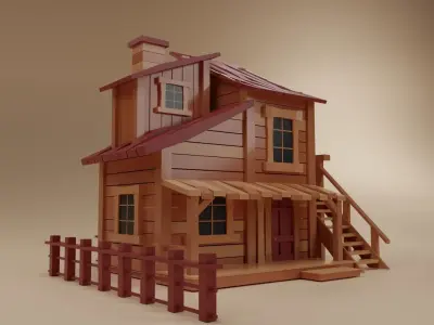 Low Poly Wild West House Low-poly 3D model