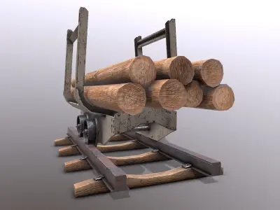 Rail wagon and wood logs Low-poly 3D model
