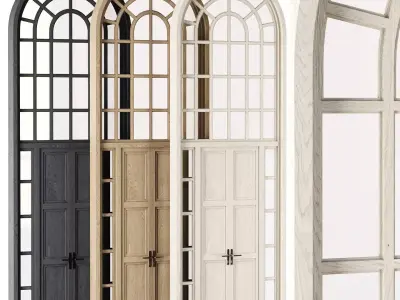 Arch Window with entrance door  Low-poly 3D model