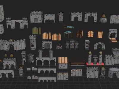 Modular Castle Pieces Low-poly 3D model