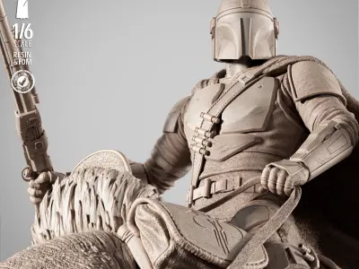 STAR WARS Mandalorain on Blurgg Sculpture 3D print model