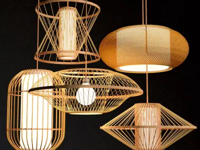 Rattan Lighting Set 8 3D model