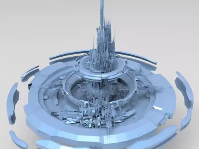 Cloud city island City  Low-poly 3D model