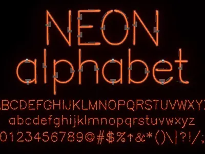 Neon Alphabet 3 Letters and Numbers Uppercase Lowercase 3D model