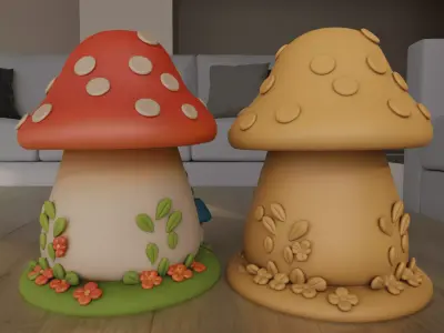Cute Clay Style Mushroom Fairy House STL for 3D Printing 3D print model