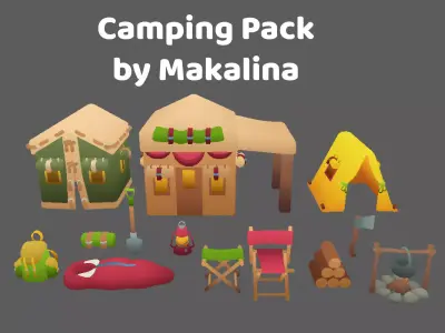 Stylized Low Poly Camping game ready assets pack Low-poly 3D model
