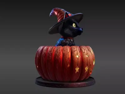 Witch s Cat Lantern 3D Print Model Magical Halloween Pumpkin 3D print model