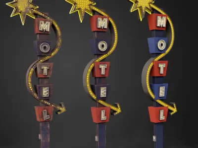 Neon sign Motel in 3 types Low-poly 3D model