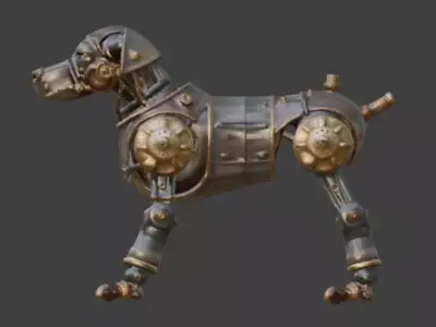 Steampunk Mechanical Dog Automaton 3D Model Low-poly 3D model