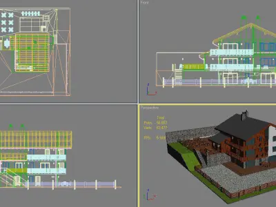 4 Chalet Houses Set 1 3D model