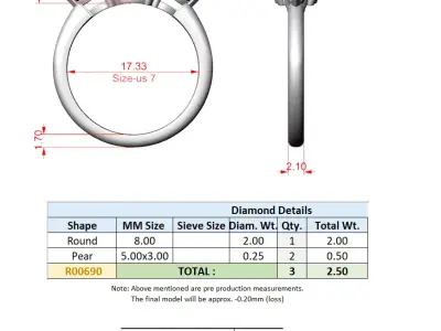 Round Cut Three Stone Engagement Ring CAD Model Pro 3D print model
