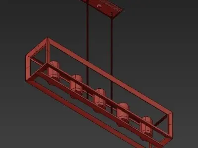 Golden rectangular pendant light in copper 3D model