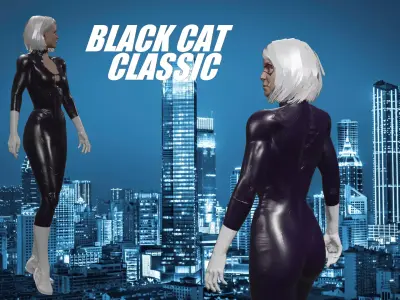 Black Cat Classical Costume - ANIMATED Low-poly 3D model