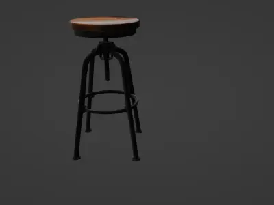 Industrial Adjustable Barstool with Wood Seat 3D model