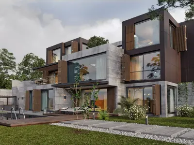 Loft Villa Cloudy and Sunny Full Scene 3D model