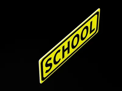 School Street Sign Rectangle Narrow Low-poly 3D model