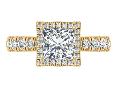 Princess-Cut Halo Diamond Engagement Ring 3D print model