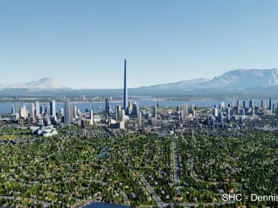 Large scale procedural terrain generator with 3D cities 3D model