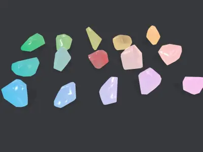 crystal set sprite of colored gemstones Low-poly 3D model