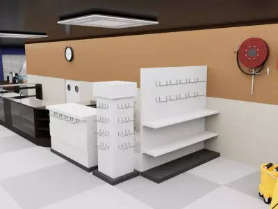 City Supermarket Building Interior Exterior Modular Environment Low-poly 3D model