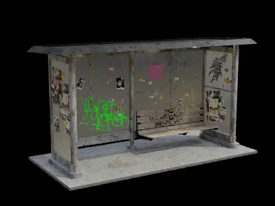 Old bus stop Low-poly 3D model