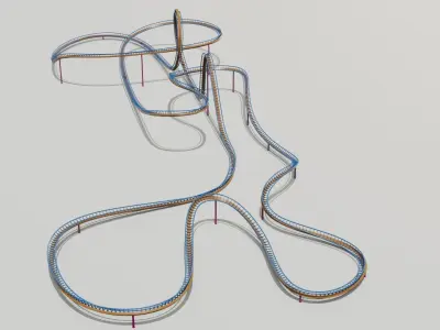 Rollercoaster train track Low-poly 3D model