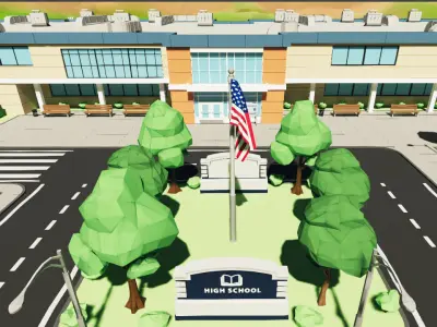 LowPoly School with Interiors Low-poly 3D model