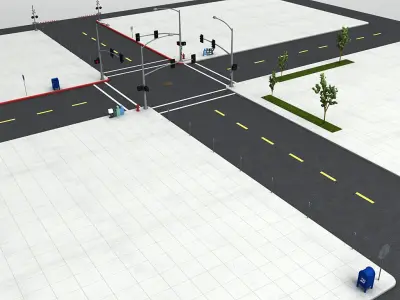 Intersection street with traffic lights 3D model