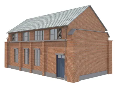 Warehouse 4 brick building with doors Low-poly 3D model
