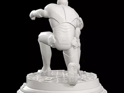Iron Man Kneeling Statue On Pedestal Base 3D print model