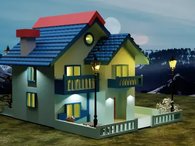 Cartoon House 3D model 4