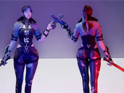 Scifi Hero Girl Low-poly 3D model