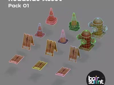 Fire Hydrant Traffic Cone Stylized Roadside 3D Asset Pack Low-poly 3D model