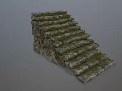 Stairs stone wall Low-poly 3D model