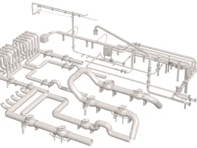 Industrial White Pipes Low Poly 3D model