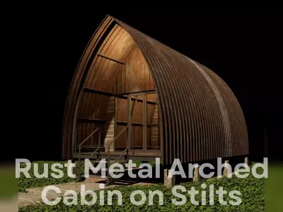 Rust Metal Arched Cabin on Stilts - Tropical Curved Steel Hut Low-poly 3D model