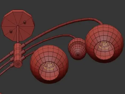 BRANCH U six light chandelier in brass and glass 3D model