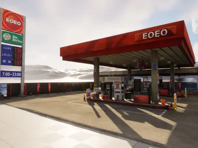 Japan Gas Station Unity and Unreal Ready  3D model