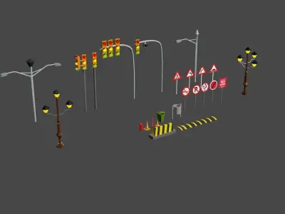 Road Assets Pack Low-poly 3D model