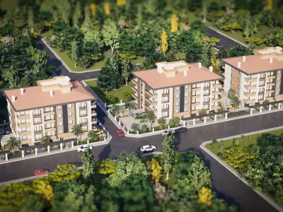 Site project consisting of 4 blocks 3D model