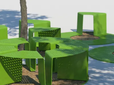 Park bench with animated tree 3D model