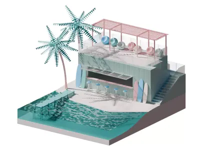 Isometric View Summer Beach 3D Render Illustration 3D model