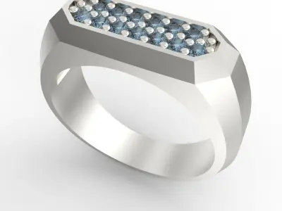 Classic Octagon Top Ring Signet Round Gemstones 3D Print Model 3D print model