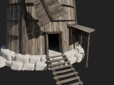 MEDIEVAL MILL WINDMILL WATERMILL FANTASY BUILDING COLLECTION Low-poly 3D model