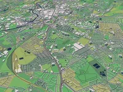Leeds England UK 30x30km 3D City Map 3D model